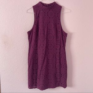 High neck plum lace dress